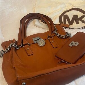 Michael Kors Brown Leather Satchel with Silver Accents